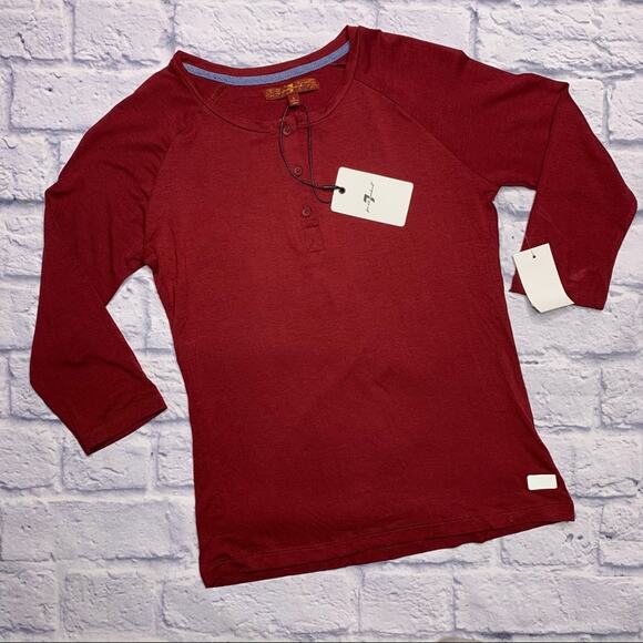 7 For All Mankind Raglan Sleeve Henley T-Shirt - Picture 1 of 7